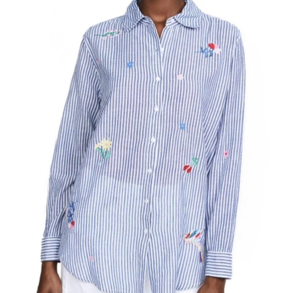 SUNDRY Floral Oversized Shirt In Blue/white